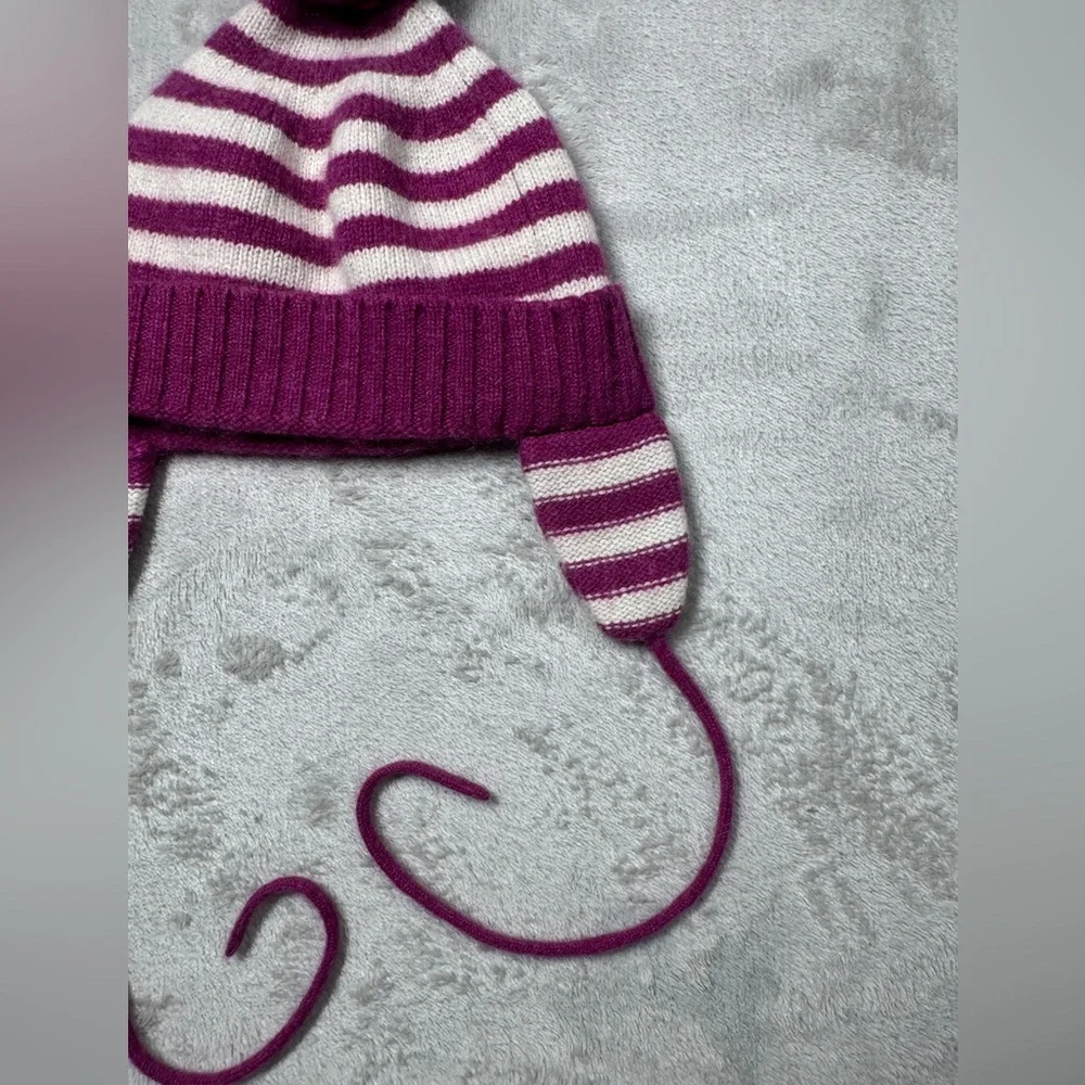 Baby CZ by Carolina Zapf 100% Cashmere Knit Pom Striped Ear Muff Beanie 18-24 M